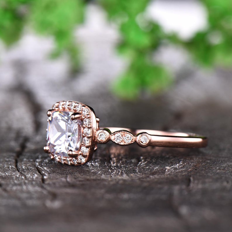 1 CT Cushion Cut Diamond Rose Gold Over On 925 Sterling Silver Halo Promise Ring