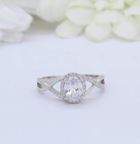 2.25 Ct Oval &  Round White Topaz 925 Sterling Silver Halo Infinity Anniversary Gift Ring