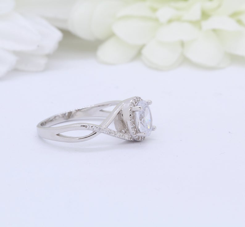 2.25 Ct Oval &  Round White Topaz 925 Sterling Silver Halo Infinity Anniversary Gift Ring