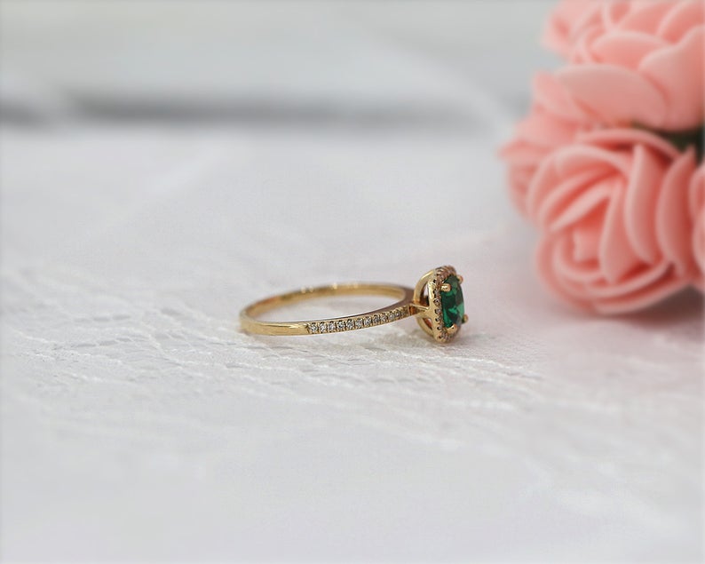 1 CT Cushion Cut Green Emerald Diamond 925 Sterling Silver Halo Engagement Ring