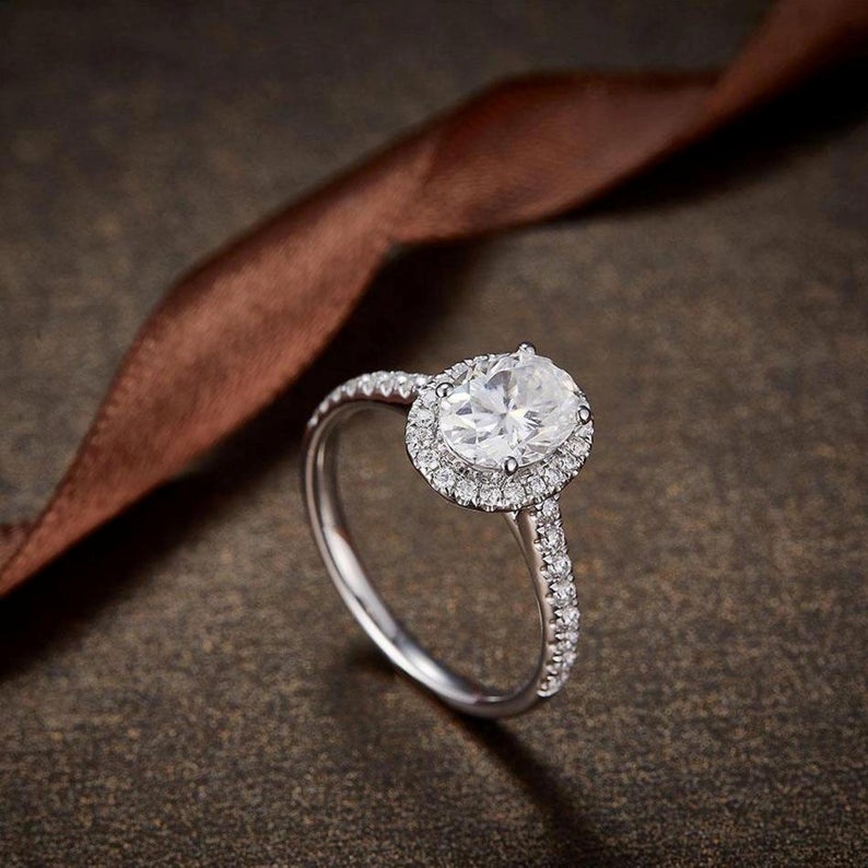 1 CT Oval Cut Round CZ 925 Sterling Silver Halo Engagement Ring Gift For Her