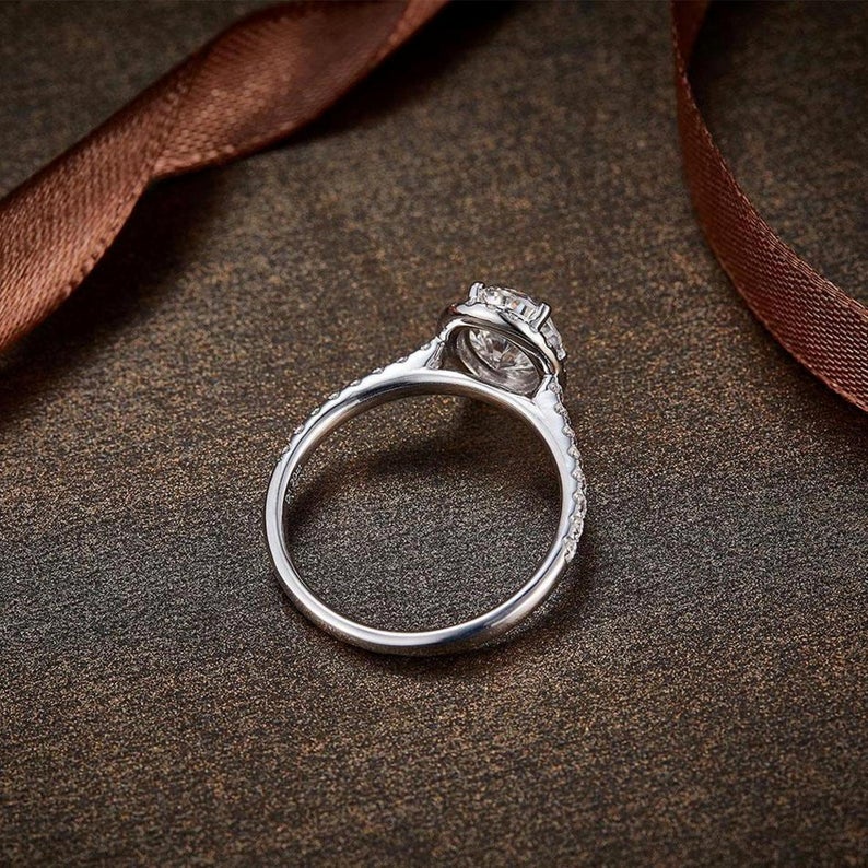 1 CT Oval Cut Round CZ 925 Sterling Silver Halo Engagement Ring Gift For Her