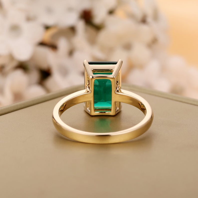 1 CT Emerald Cut Green Emerald Diamond Yellow Gold Over On 925 Sterling Silver Solitaire Ring