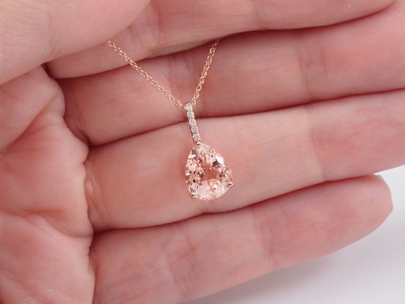 1.20 Ct Pear Cut Peach Morganite Rose Gold Over On 925 Sterling Silver Anniversary Gift Pendant