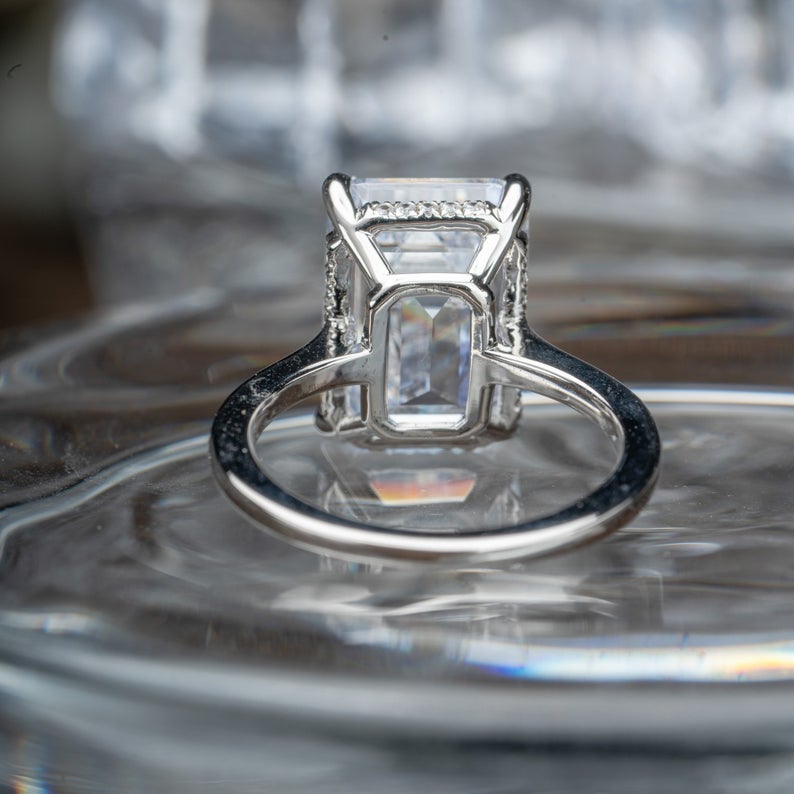 1 CT Emerald Cut White Gold Over On 925 Sterling Silver Solitaire With Accents Promise Ring