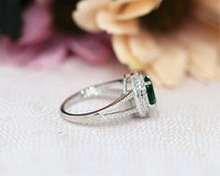 1 CT Oval Cut Emerald Diamond White Gold Over On 925 Sterling Silver Double Halo Engagement Ring