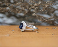 1 CT Oval Cut Blue Sapphire Diamond White Gold Over On 925 Sterling Silver Double Halo Engagement Ring