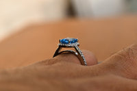 1 CT Emerald cut London Blue Topaz Diamond White Gold Over On 925 Sterling Silver Halo Wedding Ring