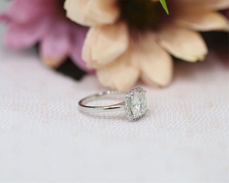 1 CT Cushion Cut Cubic Zirconia Diamond 925 Sterling Silver Halo Engagement Ring