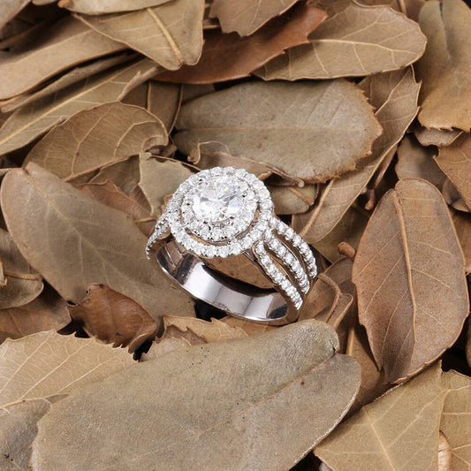 1 CT Round Cut Diamond 925 Sterling Silver Double Halo Wedding Ring