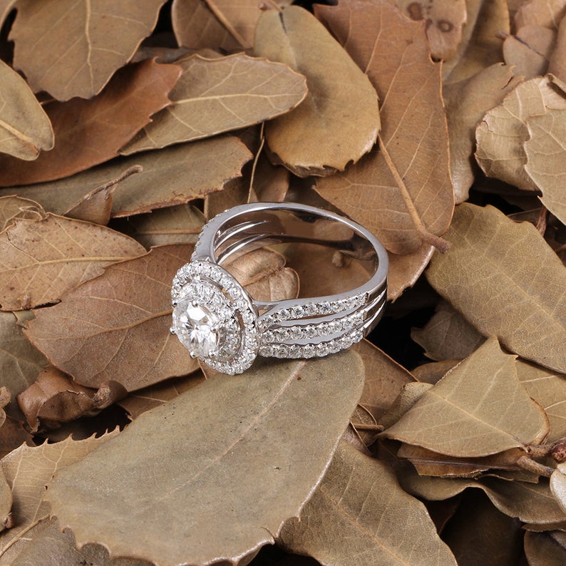1 CT Round Cut Diamond 925 Sterling Silver Double Halo Wedding Ring