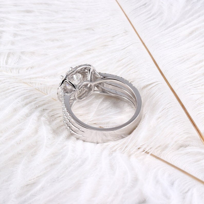1 CT Round Cut Diamond 925 Sterling Silver Double Halo Wedding Ring