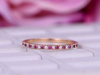 0.75 Ct Round Cut Red Ruby & White CZ Half Eternity Engagement Ring In 925 Sterling Silver