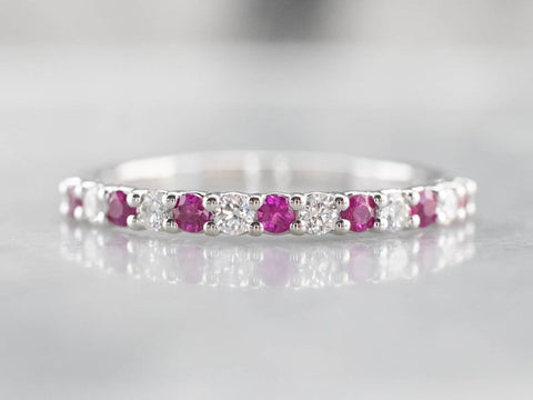 1.50 Ct Round Cut Pink Ruby & White CZ 925 Sterling Silver Half Eternity Anniversary Gift Ring