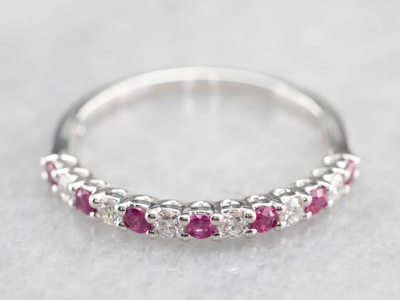 1.50 Ct Round Cut Pink Ruby & White CZ 925 Sterling Silver Half Eternity Anniversary Gift Ring