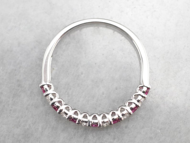 1.50 Ct Round Cut Pink Ruby & White CZ 925 Sterling Silver Half Eternity Anniversary Gift Ring