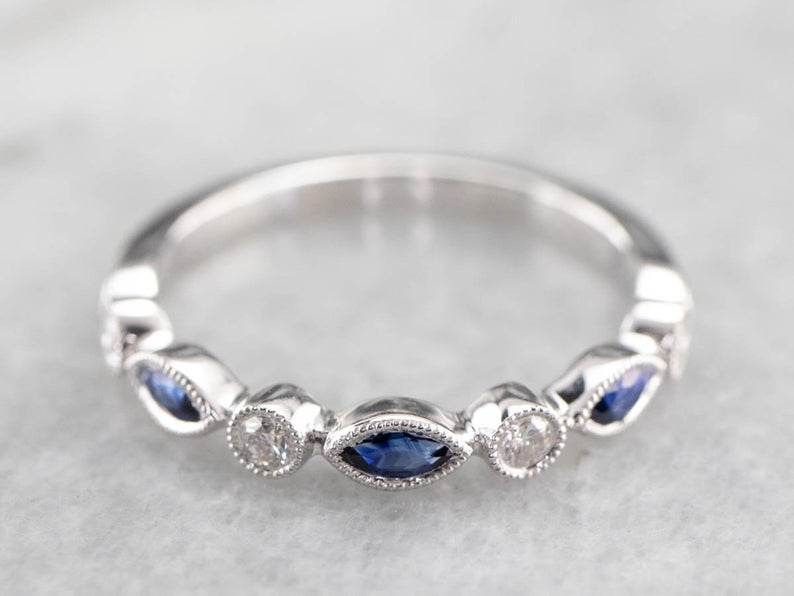 2.75 Ct Marquise Cut Blue Sapphire Half Eternity 925 Sterling Silver Promise Gift Ring