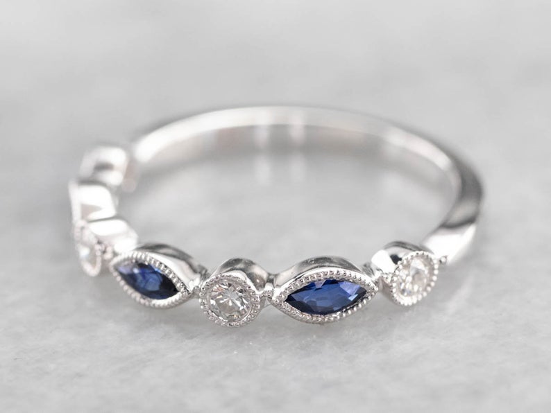 2.75 Ct Marquise Cut Blue Sapphire Half Eternity 925 Sterling Silver Promise Gift Ring