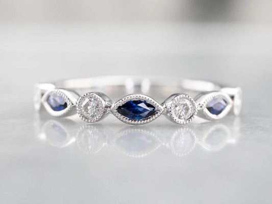 2.75 Ct Marquise Cut Blue Sapphire Half Eternity 925 Sterling Silver Promise Gift Ring