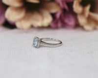 1 CT Cushion Cut Aquamarine Diamond 925 Sterling Silver Half Eternity Engagement Ring