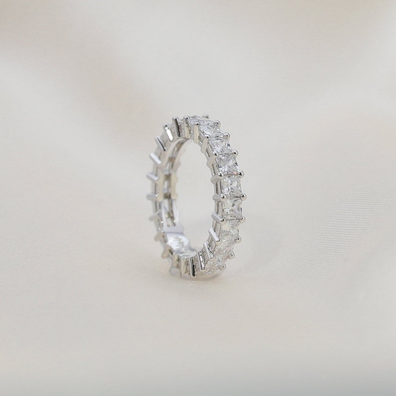 2.75 Ct Princess Cut Diamond 925 Sterling Silver Full Eternity Engagement Wedding Band Ring