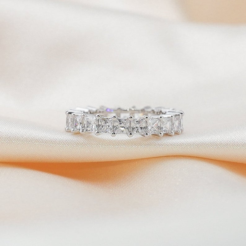 Ct Princess Cut Diamond 925 Sterling Silver Full Eternity Engagement Wedding Band Ring