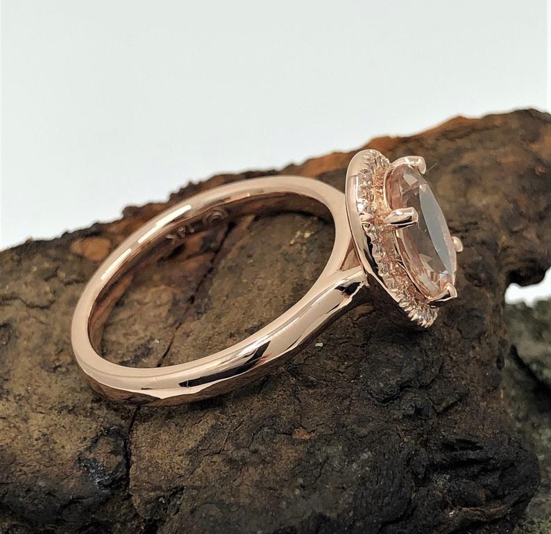 2 CT Oval Cut Morganite Diamond Rose Gold Over On 925 Sterling Silver Halo Anniversary Ring