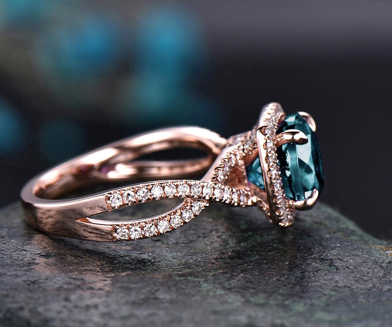 2 CT Round Cut Alexandrite Diamond 925 Sterling Silver Infinity Halo Engagement Ring