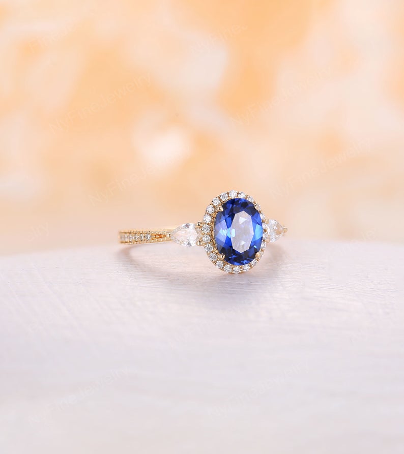 2 CT Oval Cut Blue Sapphire Diamond 925 Sterling Silver Halo Anniversary Gift Ring