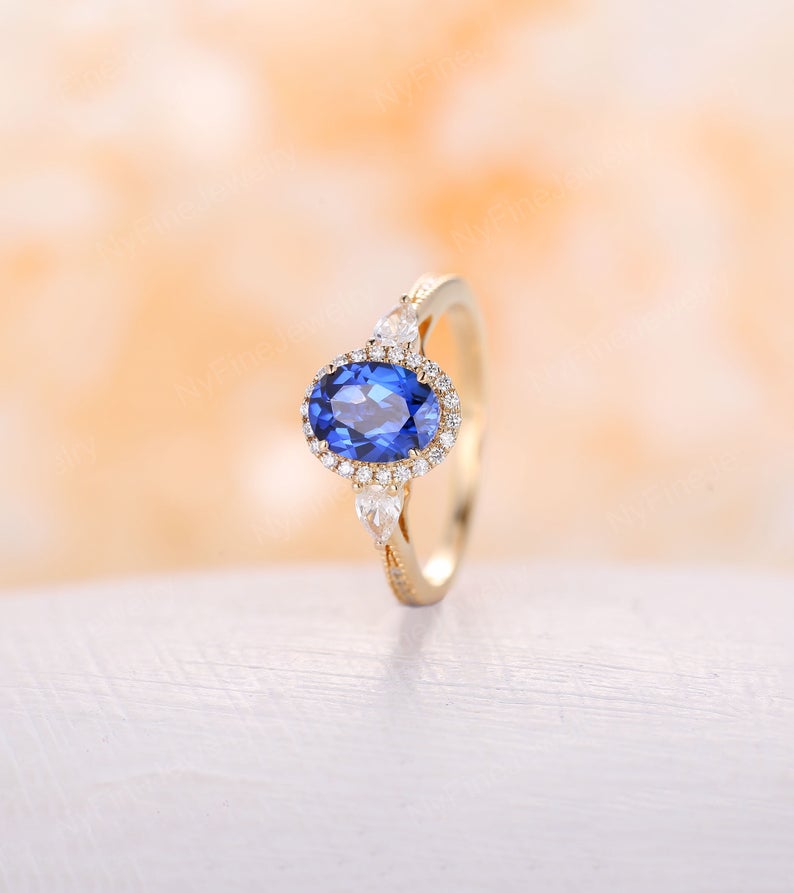 2 CT Oval Cut Blue Sapphire Diamond 925 Sterling Silver Halo Anniversary Gift Ring