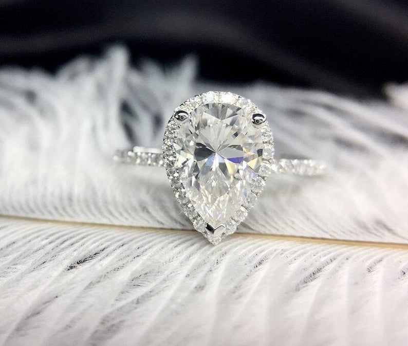 2 CT Pear Cut Diamond 925 Sterling Silver Halo Anniversary Ring