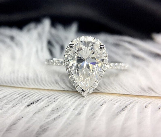 2 CT Pear Cut Diamond 925 Sterling Silver Halo Anniversary Ring