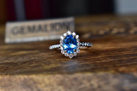 1 CT Oval Cut London Blue Topaz Diamond White Gold Over On 925 Sterling Silver Halo Anniversary Ring For Her
