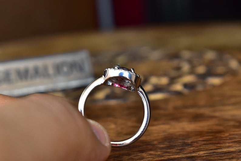 1 CT Round Cut Red Garnet Diamond 925 Sterling Silver Halo Wedding Ring For Women