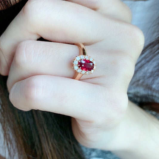 2 CT Oval Cut Pink Ruby Diamond Rose Gold Over On 925 Sterling Silver Halo Promise Ring