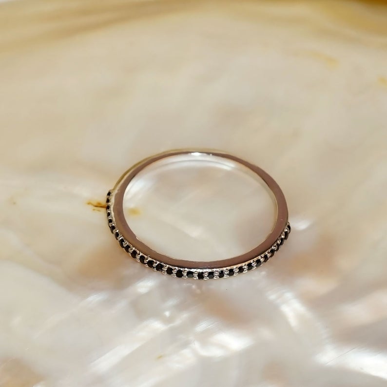 0.25 CT Round Cut Black Diamond 925 Sterling Silver Womens Wedding Half Eternity Band Ring