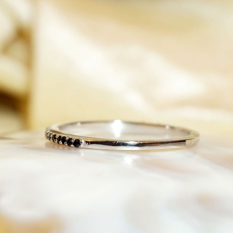 0.25 CT Round Cut Black Diamond 925 Sterling Silver Womens Wedding Half Eternity Band Ring