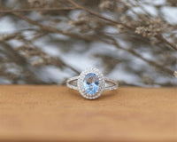 1 CT Oval Cut Blue Topaz Diamond White Gold Over On 925 Sterling Silver Double Halo Engagement Ring