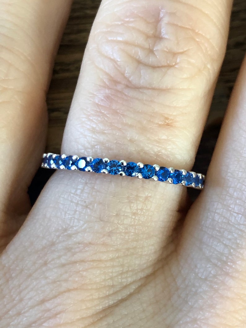 1 CT Blue Sapphire Diamond 925 Sterling Silver Full Eternity Wedding Band Ring