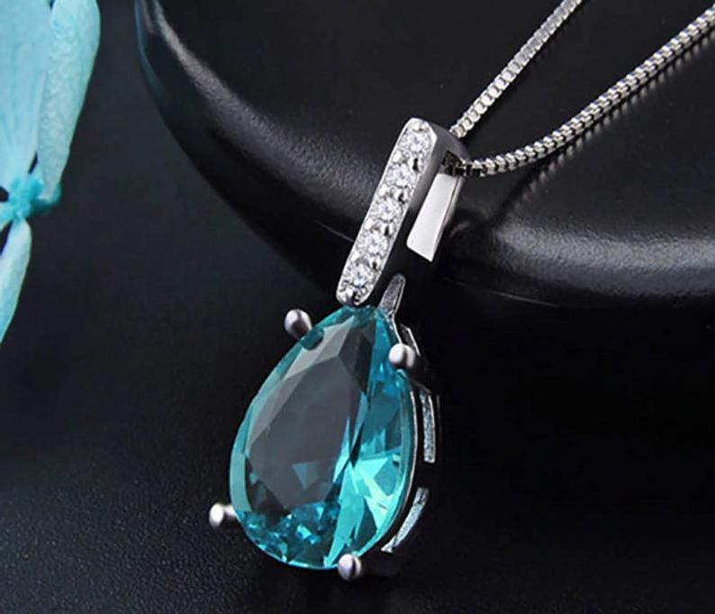 1.20 Ct Pear Cut London Blue Topaz Teardrop Solitaire Pendant In 925 Sterling Silver