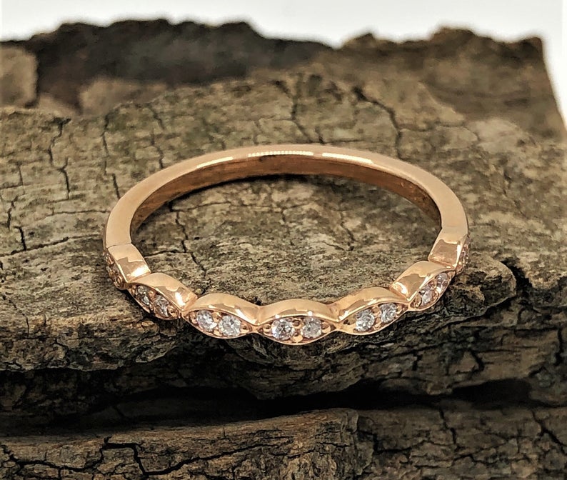 1.20 CT Round Cut White Diamond Rose Gold Over On 925 Sterling Silver Half Eternity Promise Ring,