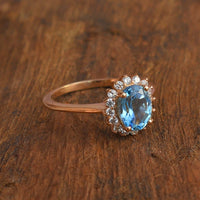 2 CT Oval Blue Topaz Diamond 925 Sterling Silver Women Halo Anniversary Ring