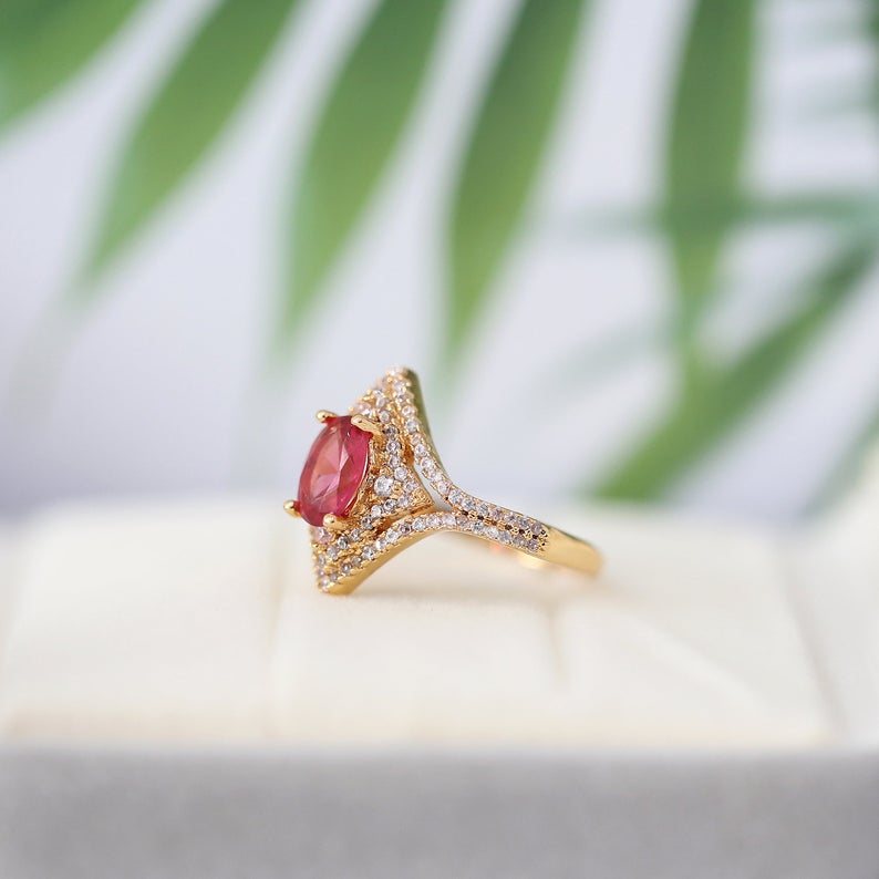 1 CT Oval Cut Red Ruby Diamond 925 Sterling Silver Double Halo Wedding Ring