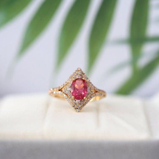 1 CT Oval Cut Red Ruby Diamond 925 Sterling Silver Double Halo Wedding Ring