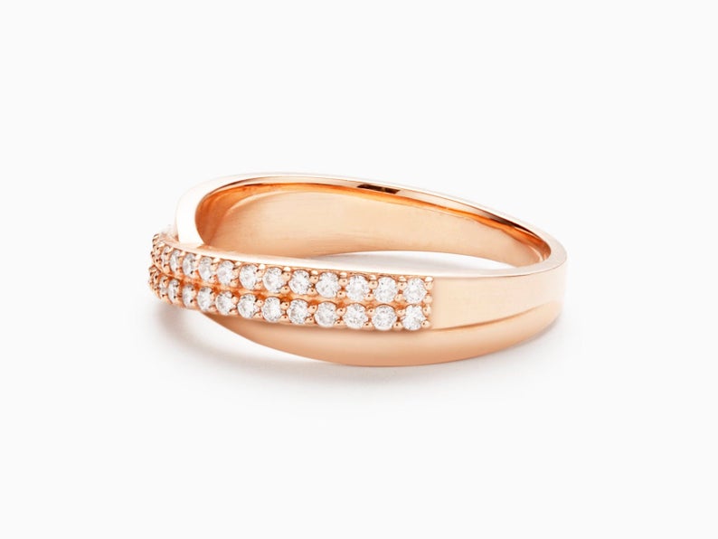 0.25 CT Round Cut Diamond Rose Gold Over On 925 Sterling Silver Double Row Infinity Anniversary Ring