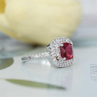 1 CT Cushion Cut Red Ruby Diamond 925 Sterling Silver Double Halo Diamond Wedding Ring