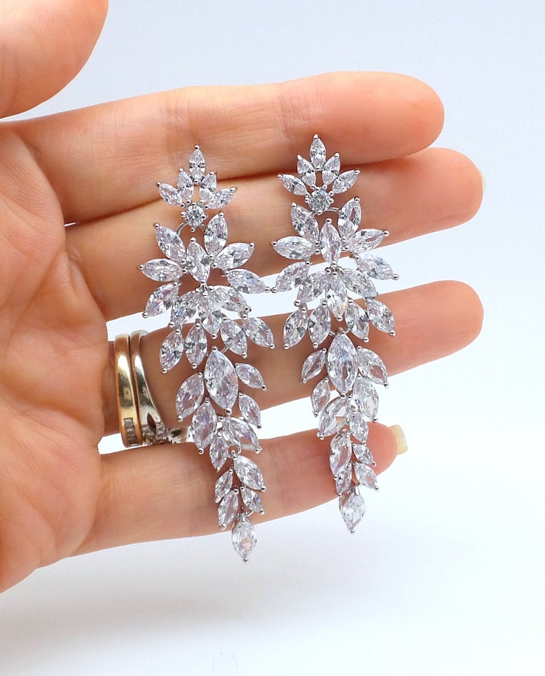 3.50 Ct Marquise Cut Diamond 925 Sterling Silver Bridal Engagement Wedding Dangle Earrings