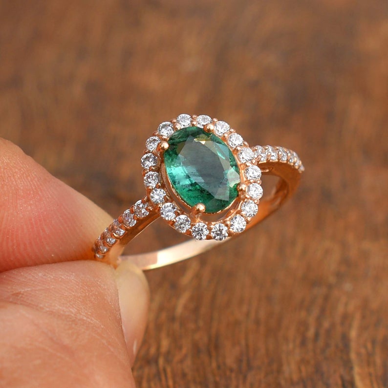 1 CT Oval Cut Emerald Diamond 925 Sterling Silver Women Halo Anniversary Ring