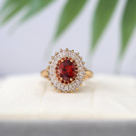 2 CT Oval Cut Garnet Red CZ Diamond Rose Gold Over On 925 Sterling Silver Double Halo Anniversarry Ring