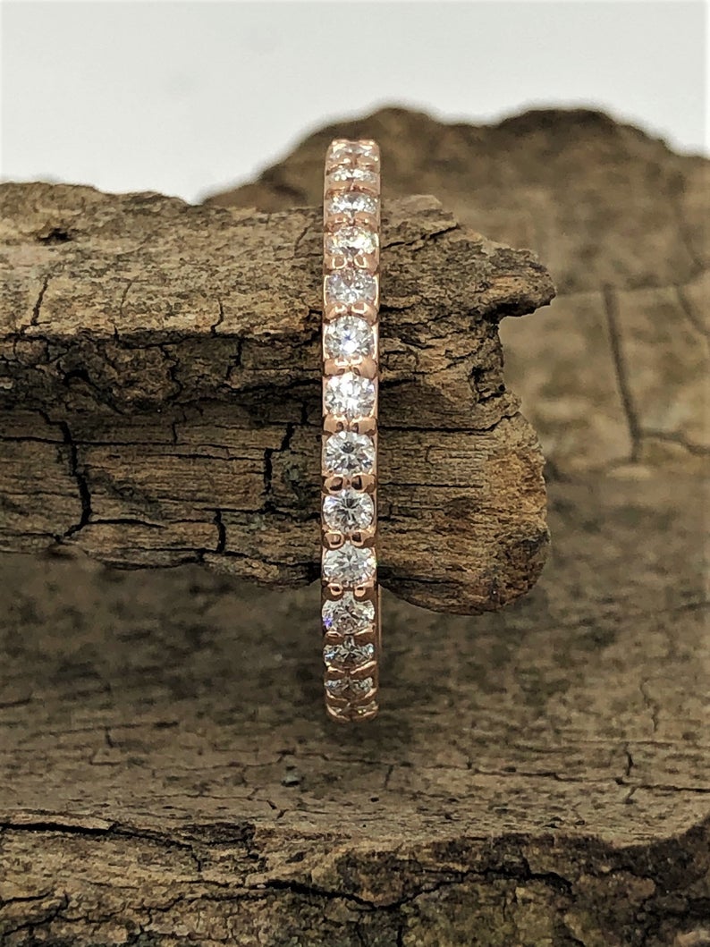 1 CT Round Cut Diamond 925 Sterling Silver Half Eternity Wedding Band Ring